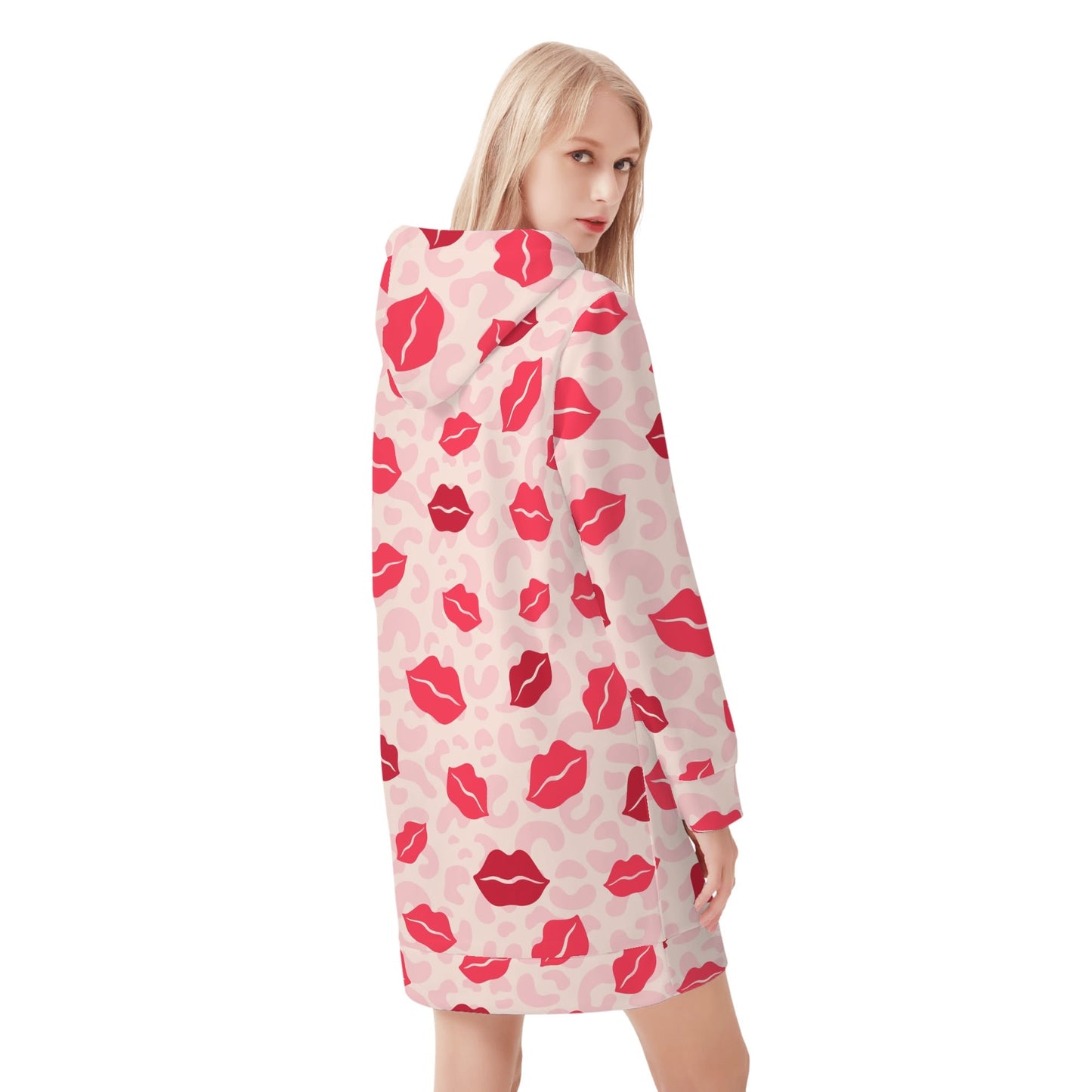 Pink Lips Velvet Hoodie Dress Hoodiekleid JLR Design