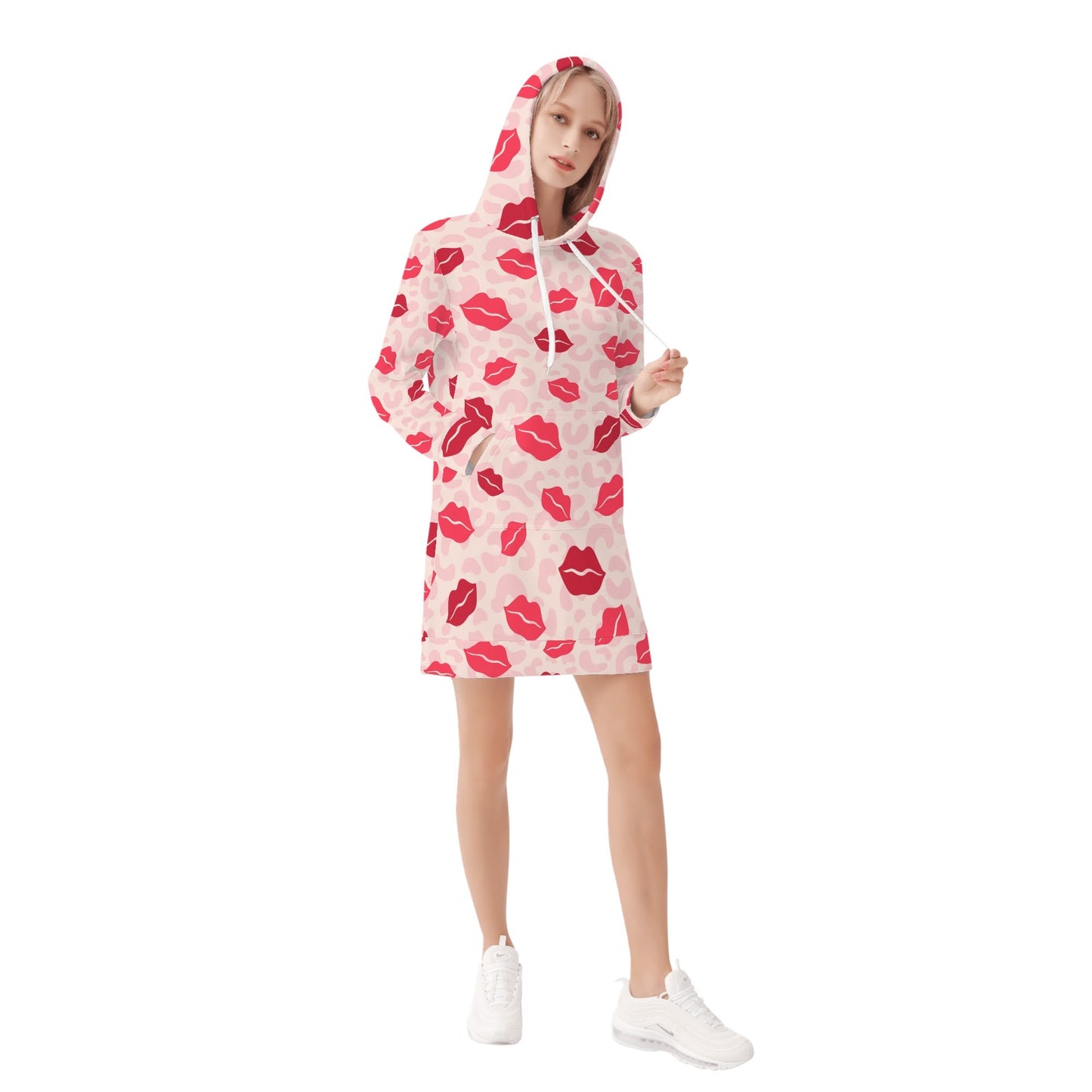 Pink Lips Velvet Hoodie Dress Hoodiekleid JLR Design