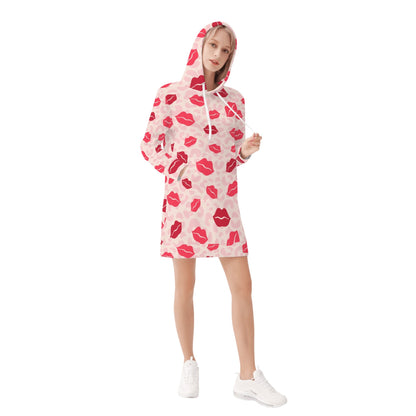 Pink Lips Velvet Hoodie Dress Hoodiekleid JLR Design