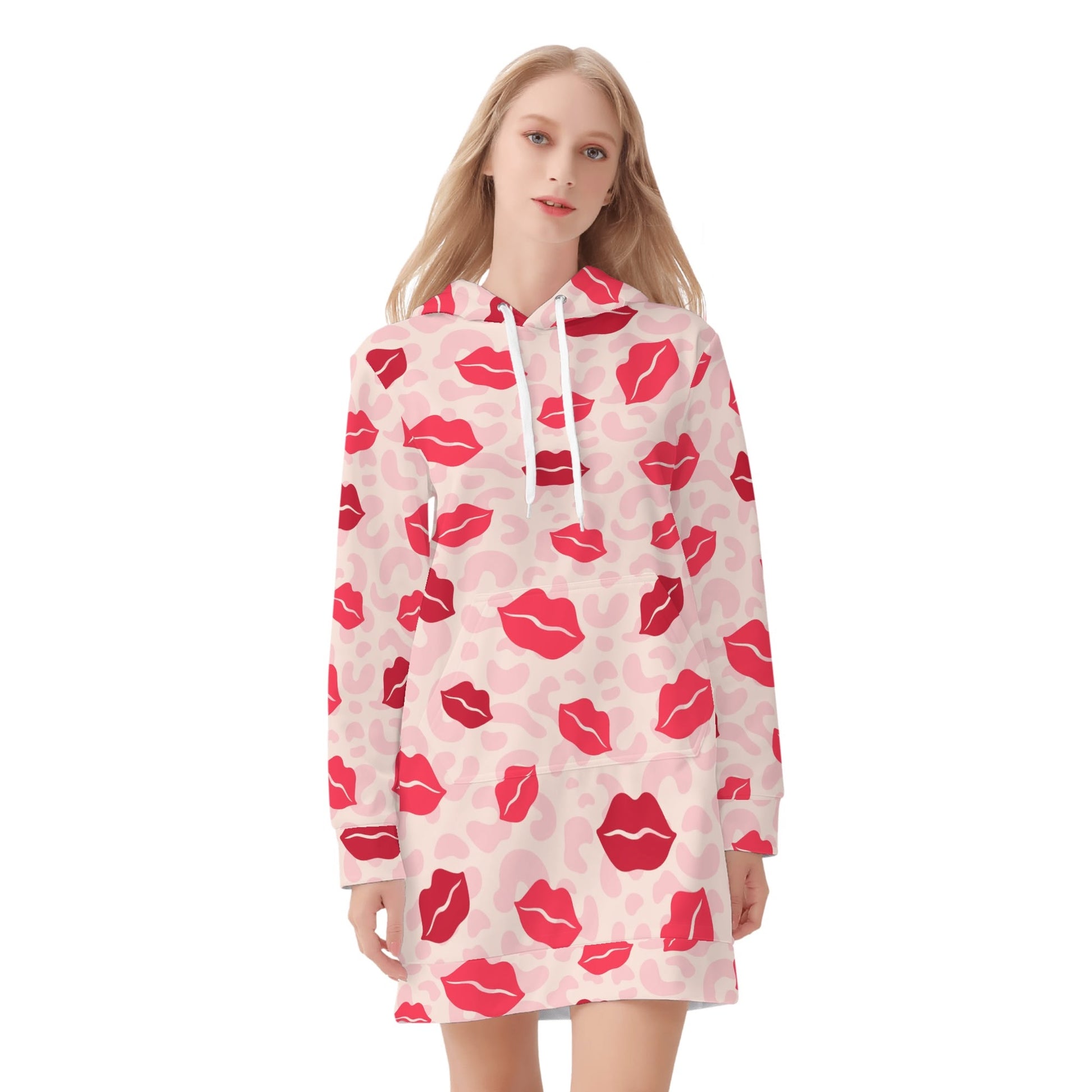 Pink Lips Velvet Hoodie Dress Hoodiekleid JLR Design