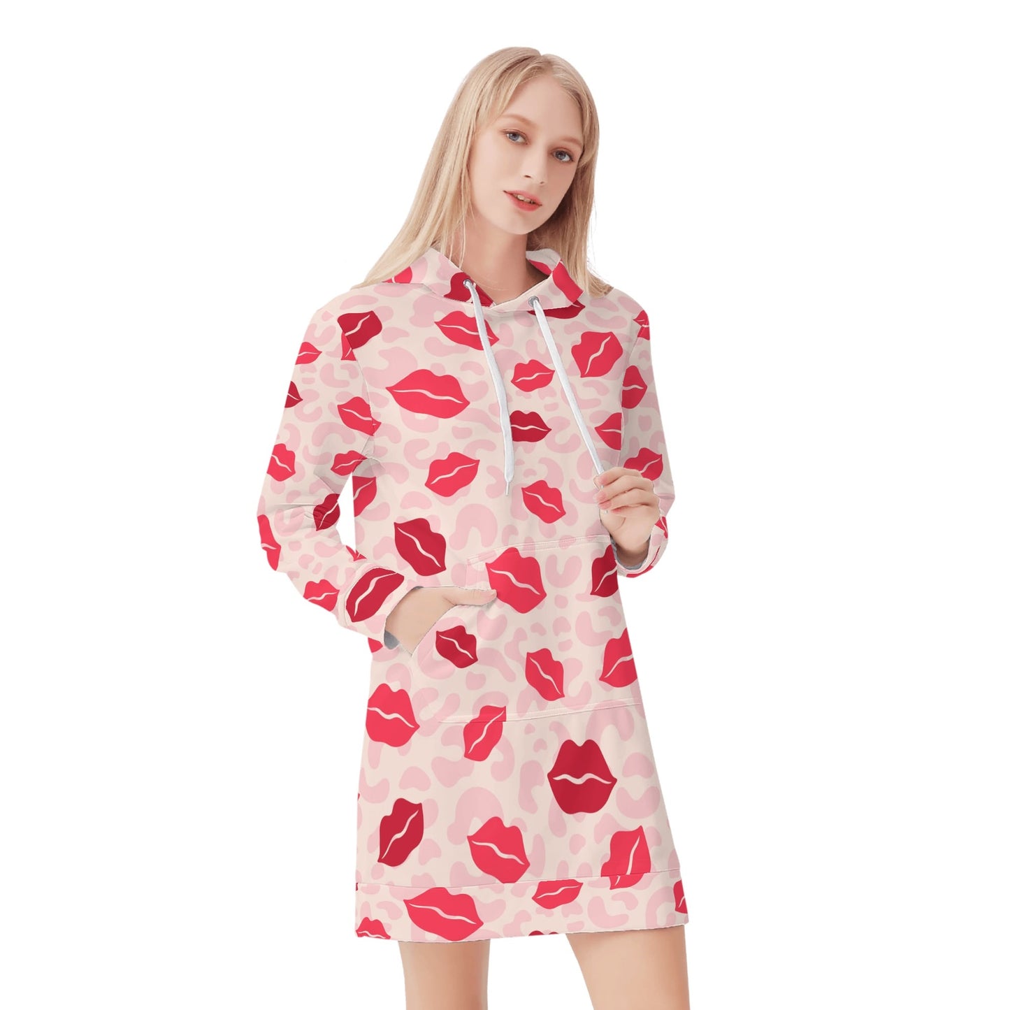 Pink Lips Velvet Hoodie Dress Hoodiekleid JLR Design