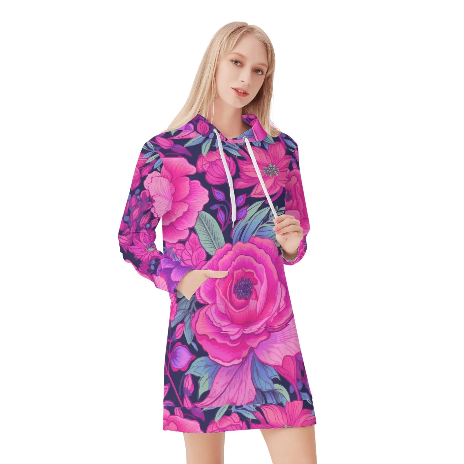 pink-rose-velvet-hoodie-dress-hoodiekleid-jlr-design-31557 - JLR Design
