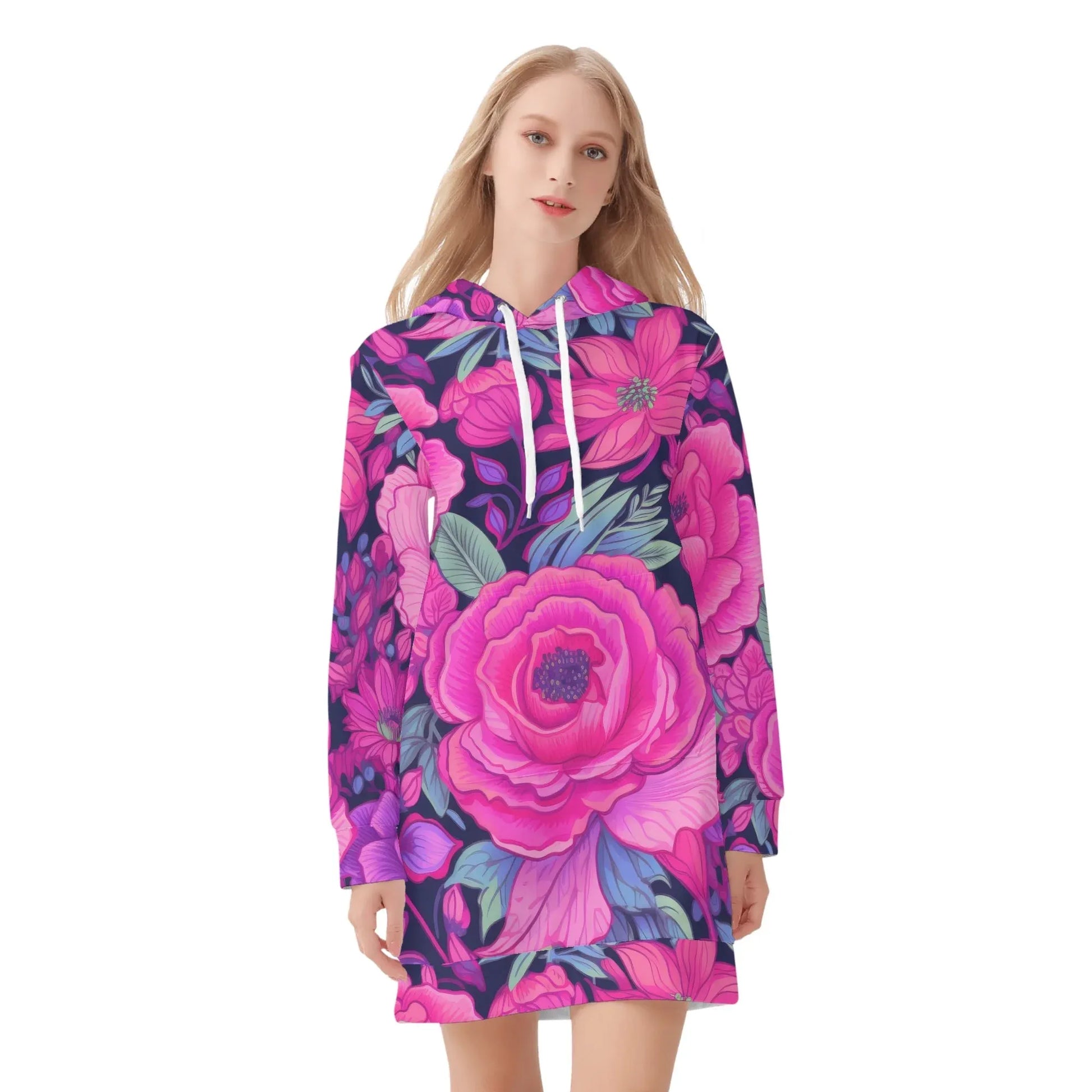 pink-rose-velvet-hoodie-dress-hoodiekleid-jlr-design-43689 - JLR Design