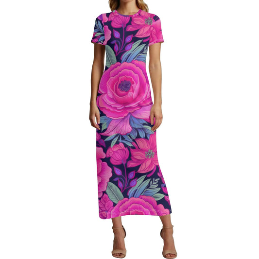pink-rose-short-sleeve-long-dress-long-dress-jlr-design-17454 - JLR Design