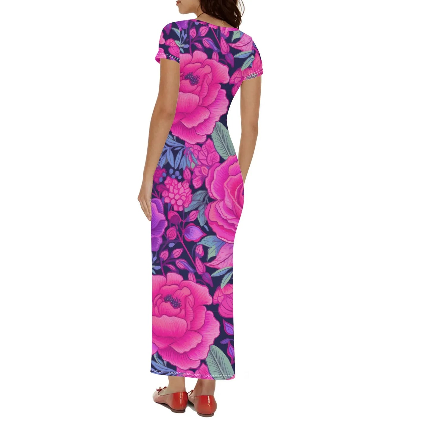 pink-rose-short-sleeve-long-dress-long-dress-jlr-design-28018 - JLR Design