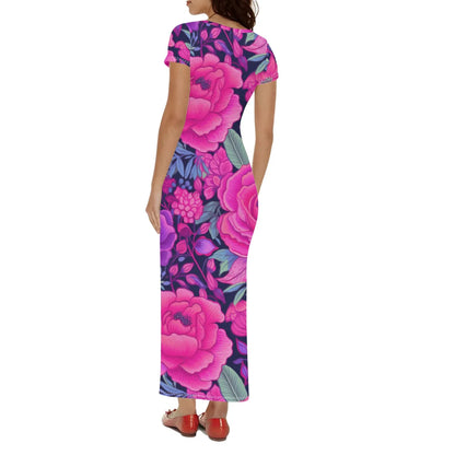pink-rose-short-sleeve-long-dress-long-dress-jlr-design-28018 - JLR Design