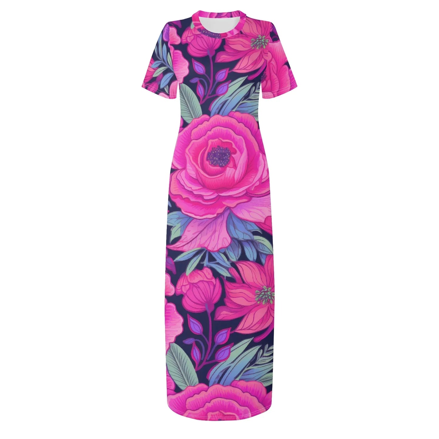 pink-rose-short-sleeve-long-dress-long-dress-jlr-design-46311 - JLR Design