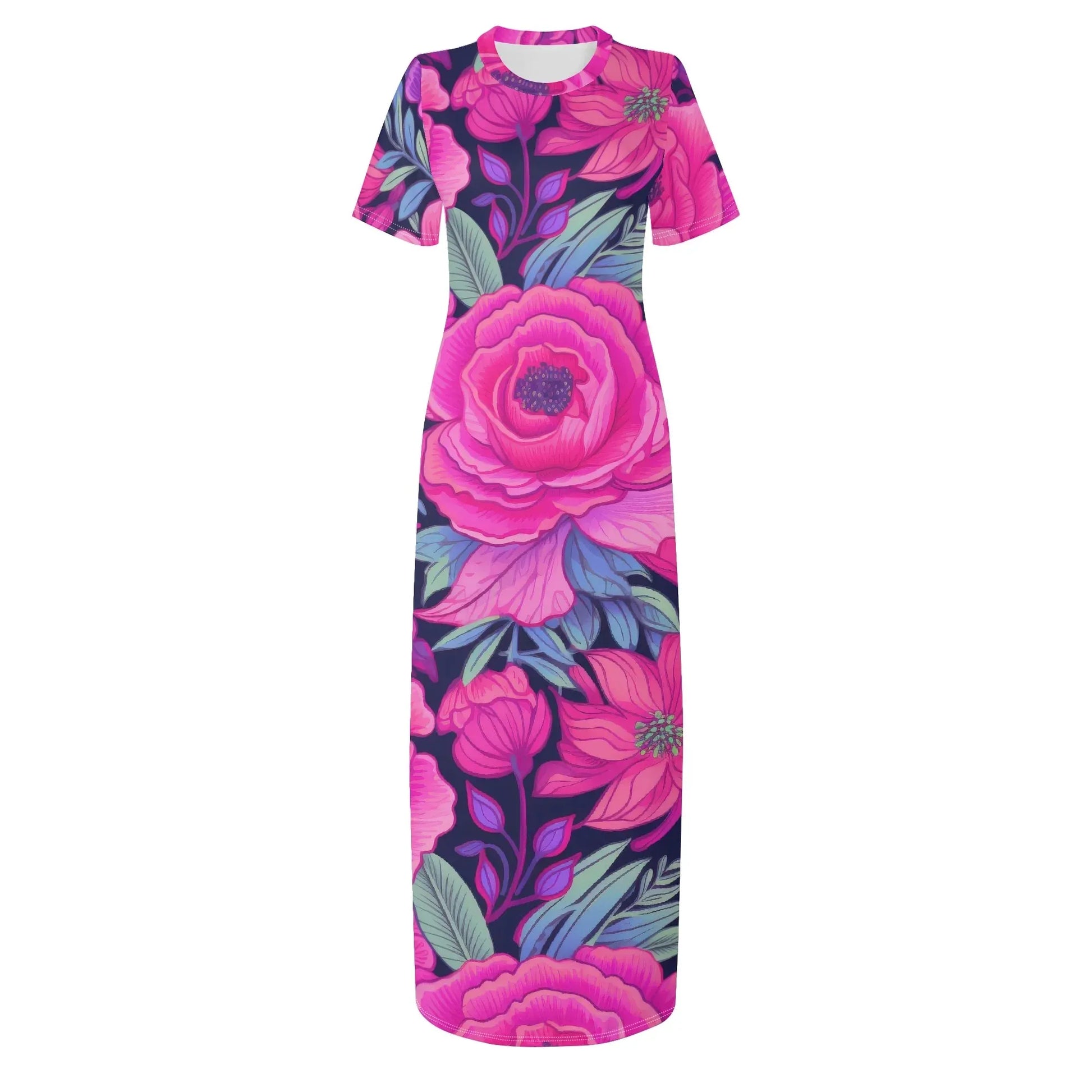 pink-rose-short-sleeve-long-dress-long-dress-jlr-design-46311 - JLR Design