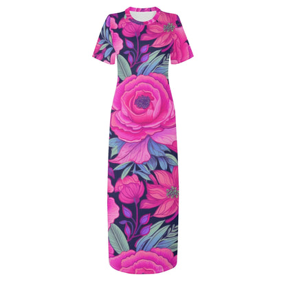 pink-rose-short-sleeve-long-dress-long-dress-jlr-design-46311 - JLR Design