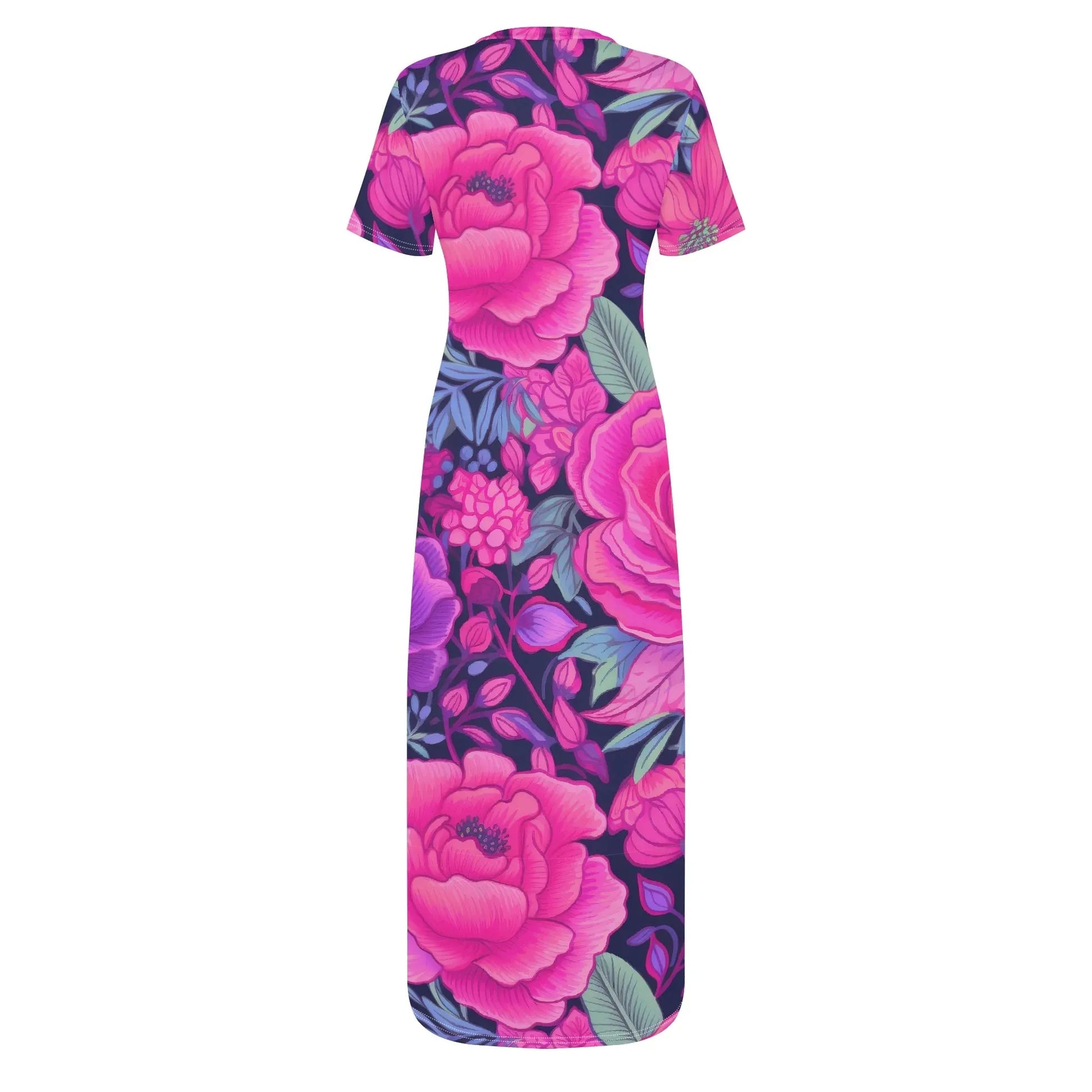 pink-rose-short-sleeve-long-dress-long-dress-jlr-design-79405 - JLR Design