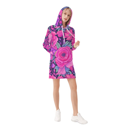 Pink Rose Velvet Hoodie Dress Hoodiekleid JLR Design