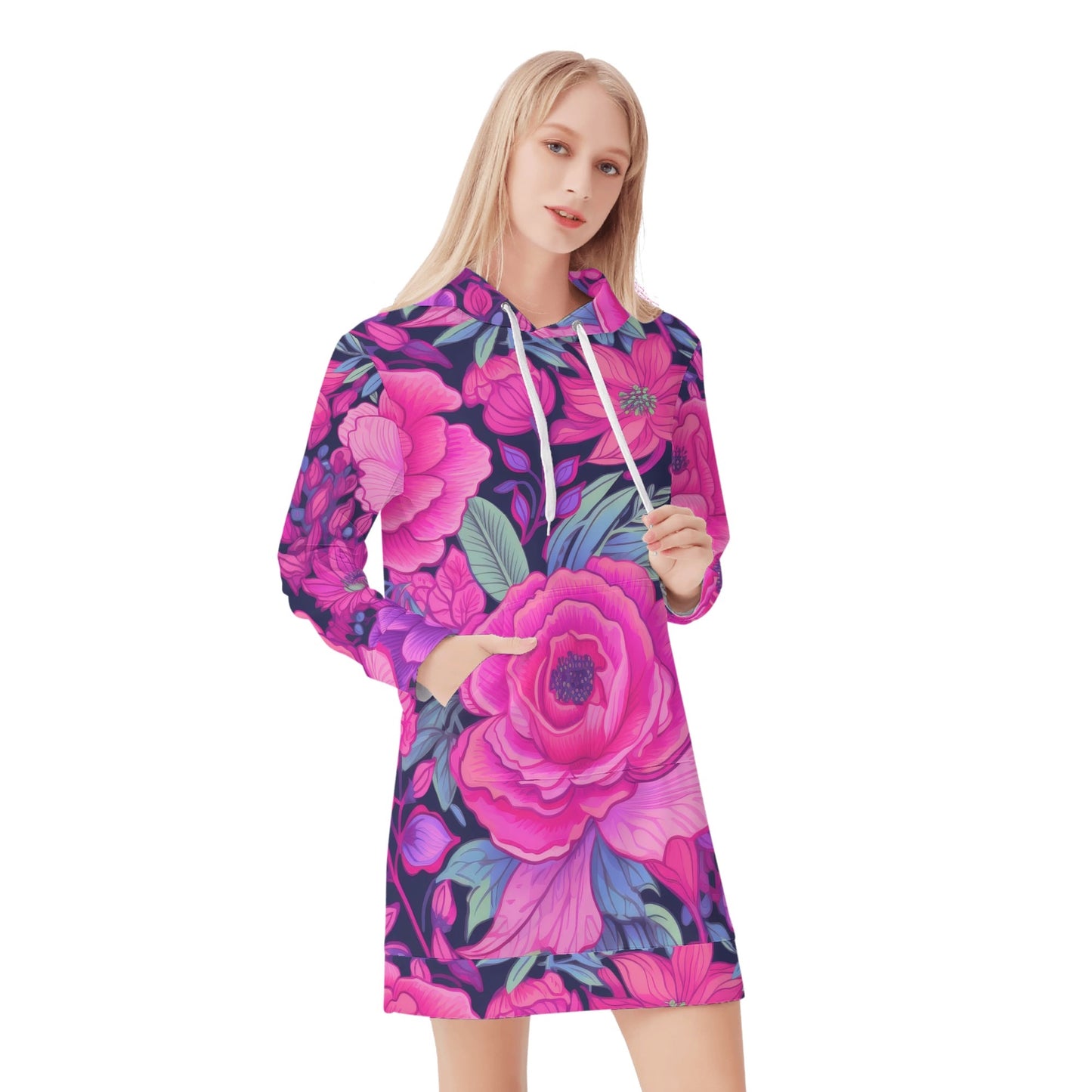 Pink Rose Velvet Hoodie Dress Hoodiekleid JLR Design