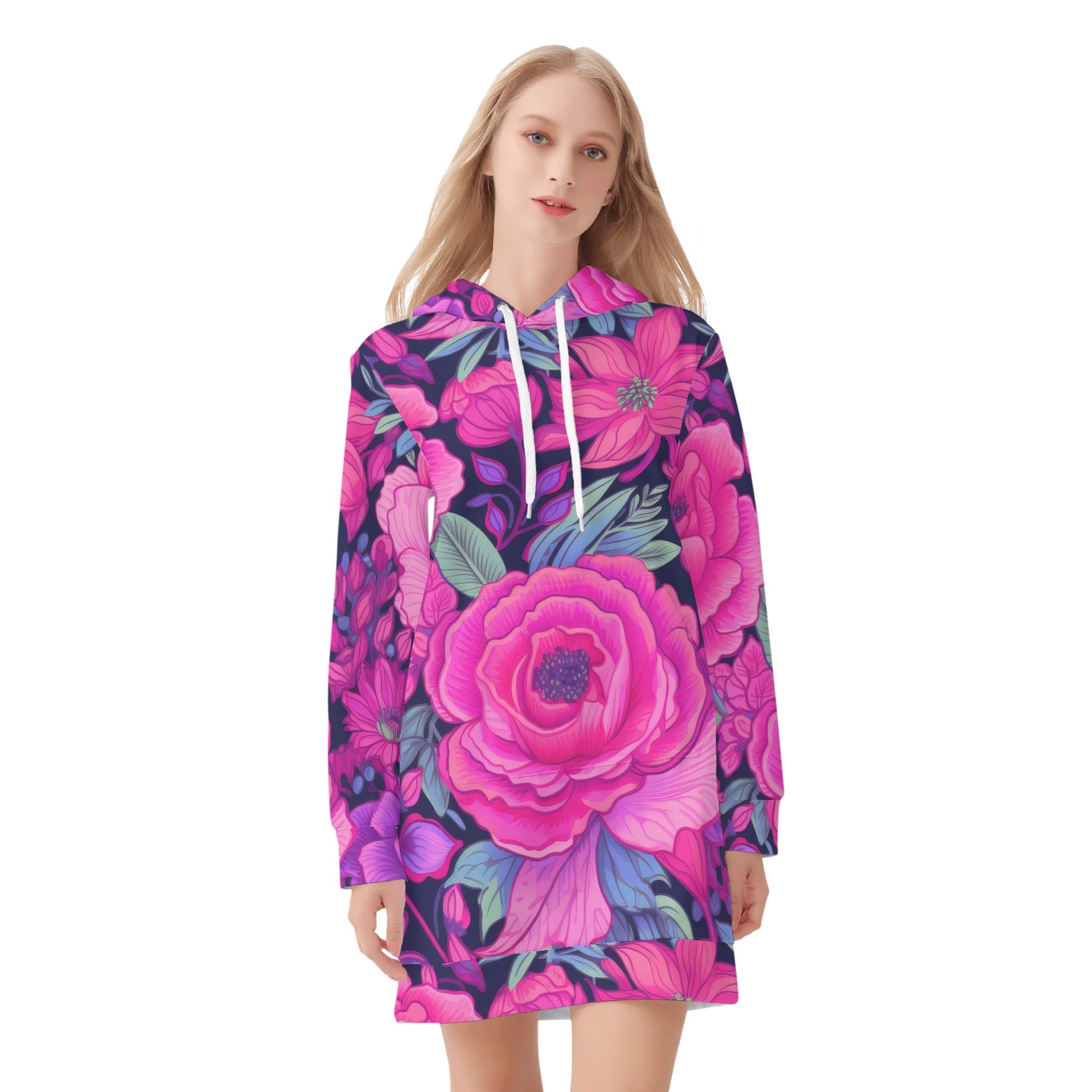 Pink Rose Velvet Hoodie Dress Hoodiekleid JLR Design