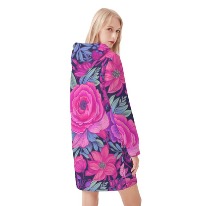 Pink Rose Velvet Hoodie Dress Hoodiekleid JLR Design