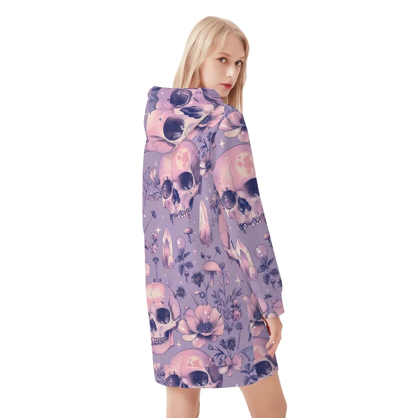 pink-skull-v1-velvet-hoodie-dress-hoodiekleid-jlr-design-38273 - JLR Design