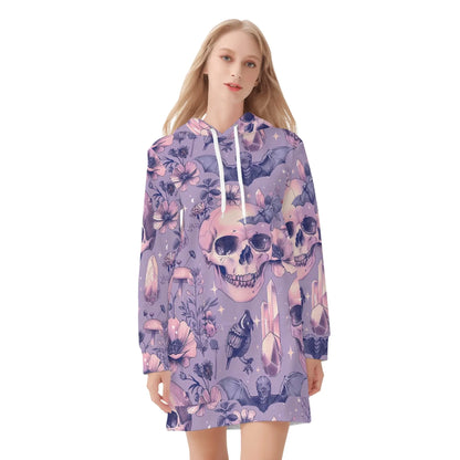 pink-skull-v1-velvet-hoodie-dress-hoodiekleid-jlr-design-53428 - JLR Design