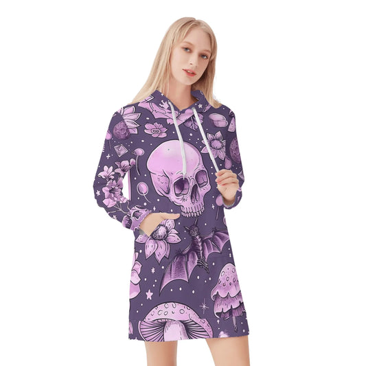 pink-skull-v2-velvet-hoodie-dress-hoodiekleid-jlr-design-59825 - JLR Design
