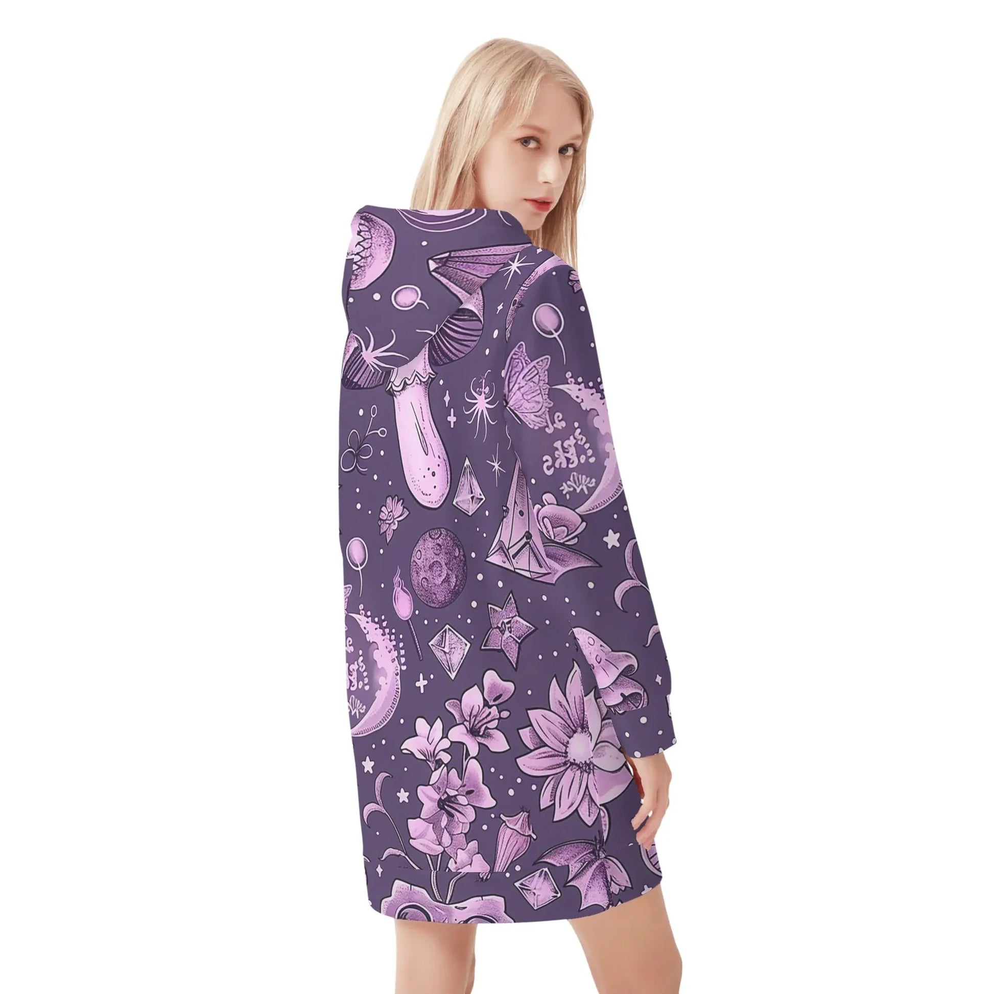 pink-skull-v2-velvet-hoodie-dress-hoodiekleid-jlr-design-21028 - JLR Design