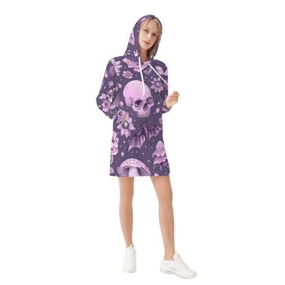 pink-skull-v2-velvet-hoodie-dress-hoodiekleid-jlr-design-36080 - JLR Design