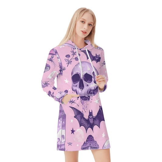 pink-skull-v3-velvet-hoodie-dress-hoodiekleid-jlr-design-40238 - JLR Design