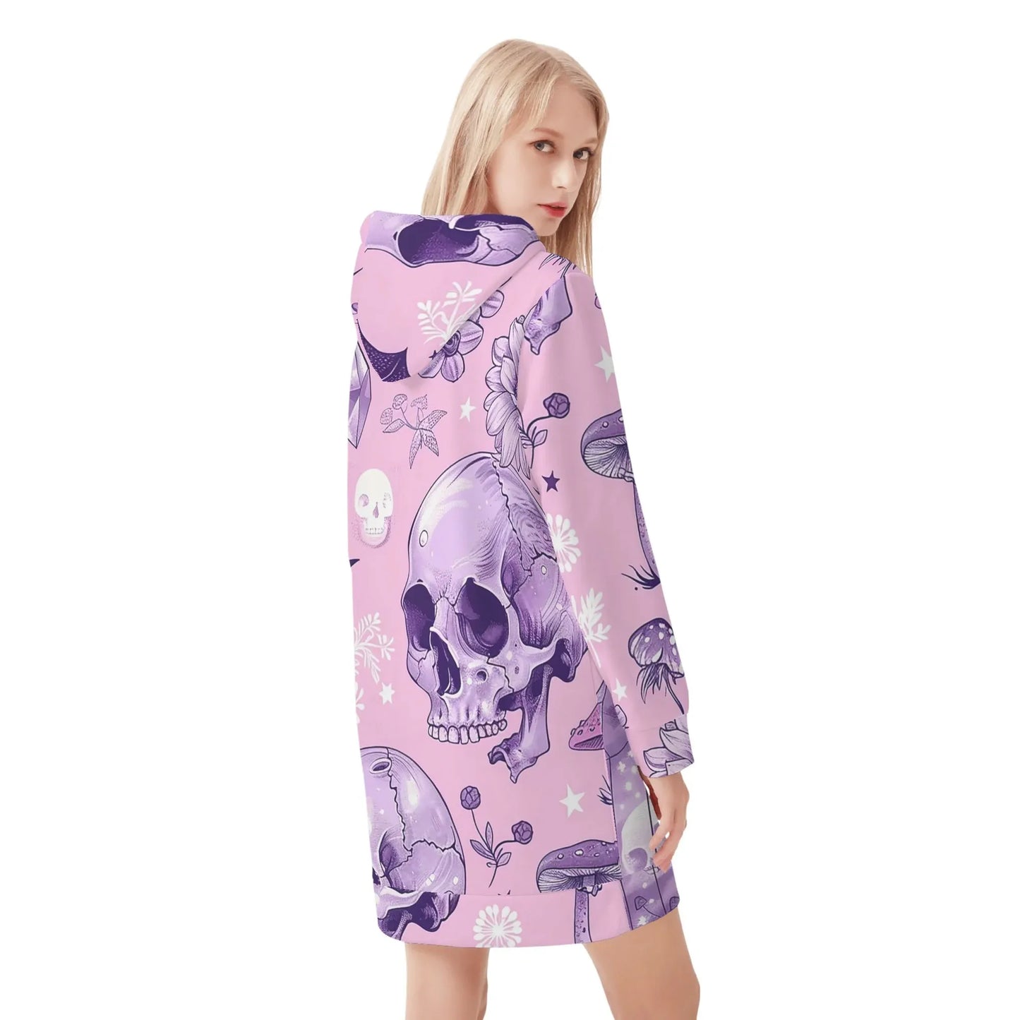 pink-skull-v3-velvet-hoodie-dress-hoodiekleid-jlr-design-86057 - JLR Design
