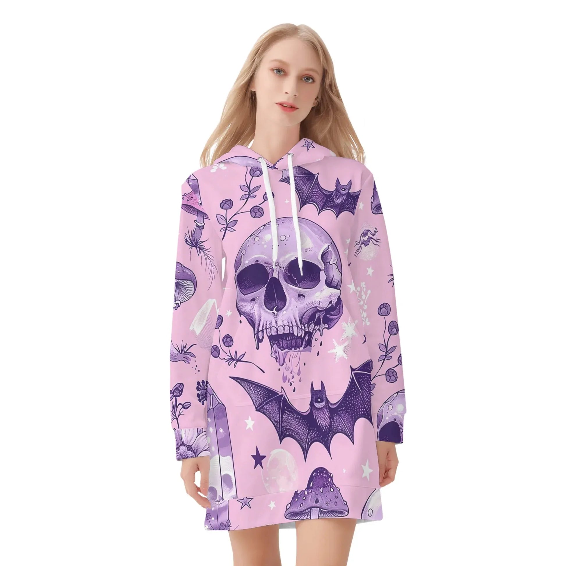 pink-skull-v3-velvet-hoodie-dress-hoodiekleid-jlr-design-14394 - JLR Design
