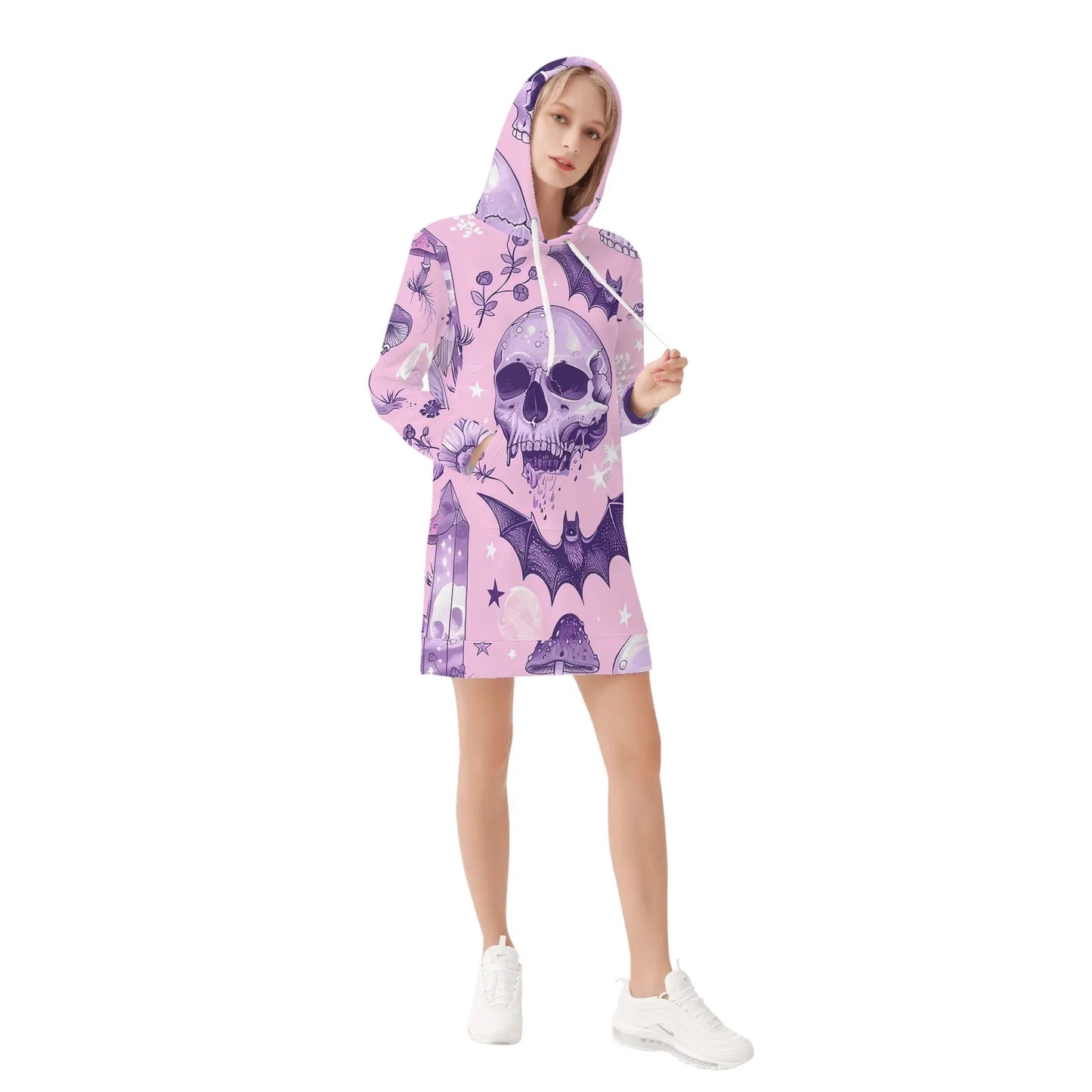 pink-skull-v3-velvet-hoodie-dress-hoodiekleid-jlr-design-18100 - JLR Design