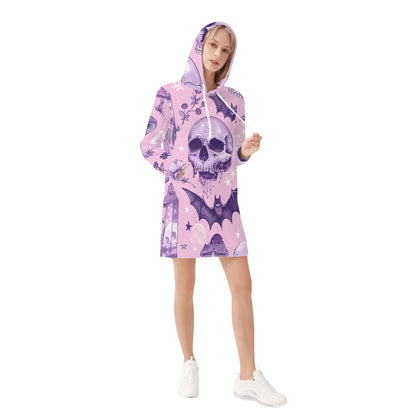 pink-skull-v3-velvet-hoodie-dress-hoodiekleid-jlr-design-18100 - JLR Design