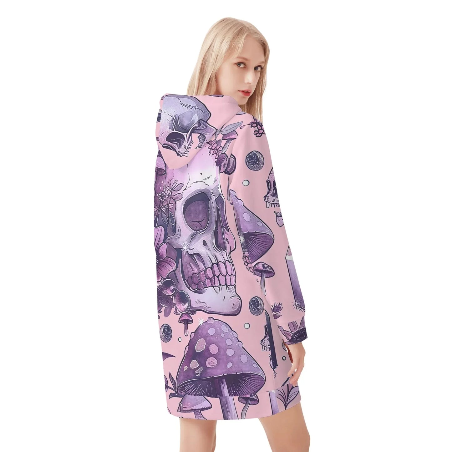 pink-skull-v4-velvet-hoodie-dress-hoodiekleid-jlr-design-57334 - JLR Design