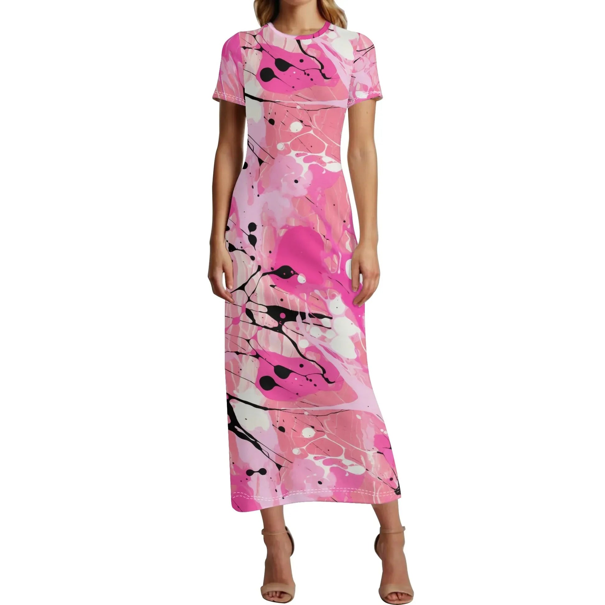 pink-splash-short-sleeve-long-dress-long-dress-jlr-design-66340 - JLR Design