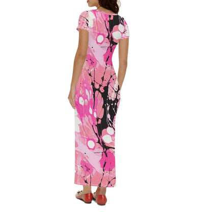 pink-splash-short-sleeve-long-dress-long-dress-jlr-design-29086 - JLR Design