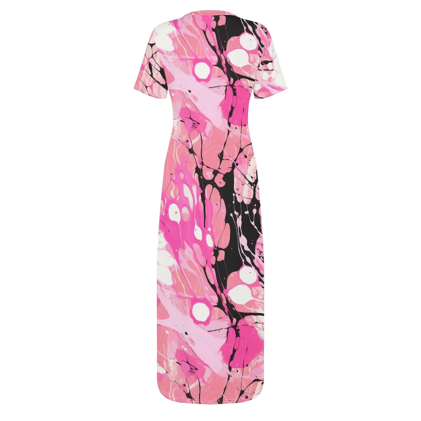 pink-splash-short-sleeve-long-dress-long-dress-jlr-design-13576 - JLR Design