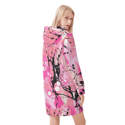 Pink Splash Velvet Hoodie Dress Hoodiekleid JLR Design