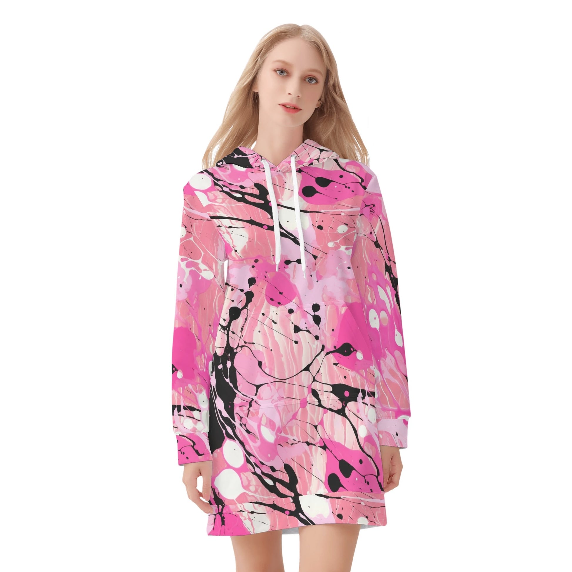 Pink Splash Velvet Hoodie Dress Hoodiekleid JLR Design