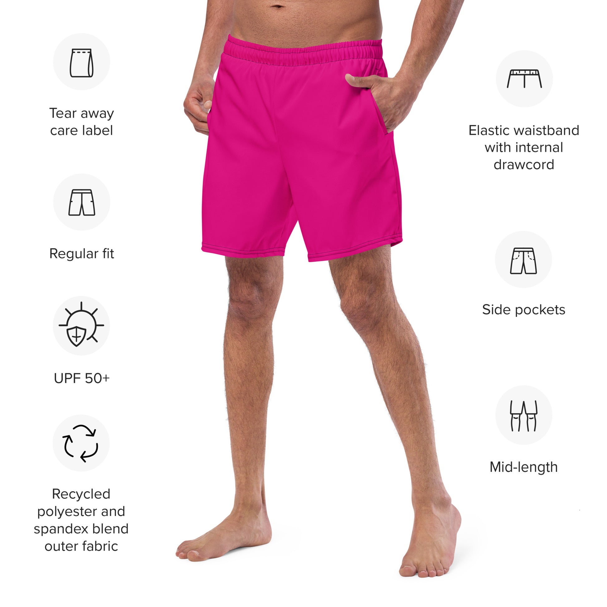 Pinke Herren Badehose Badehose 59.99 Badehose, Badevergnügen, einfarbig, Elastan, Herren, Hüftband, Innenfutter, Komfort, Kordelzug, Mann, Medium, Männer, Passform, pink, Polyester, Pool, recycelt, Red, Scheuerschutz, See, trocknend, Violet JLR Design