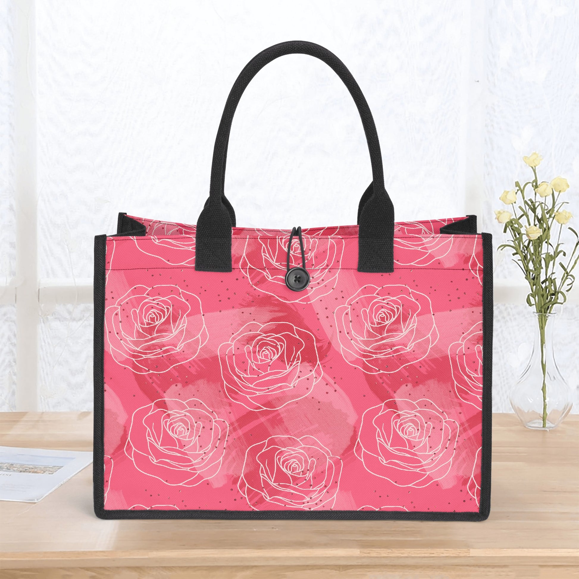 Premium Canvas Shopper Tasche mit Rosenmuster Tragetasche JLR Design