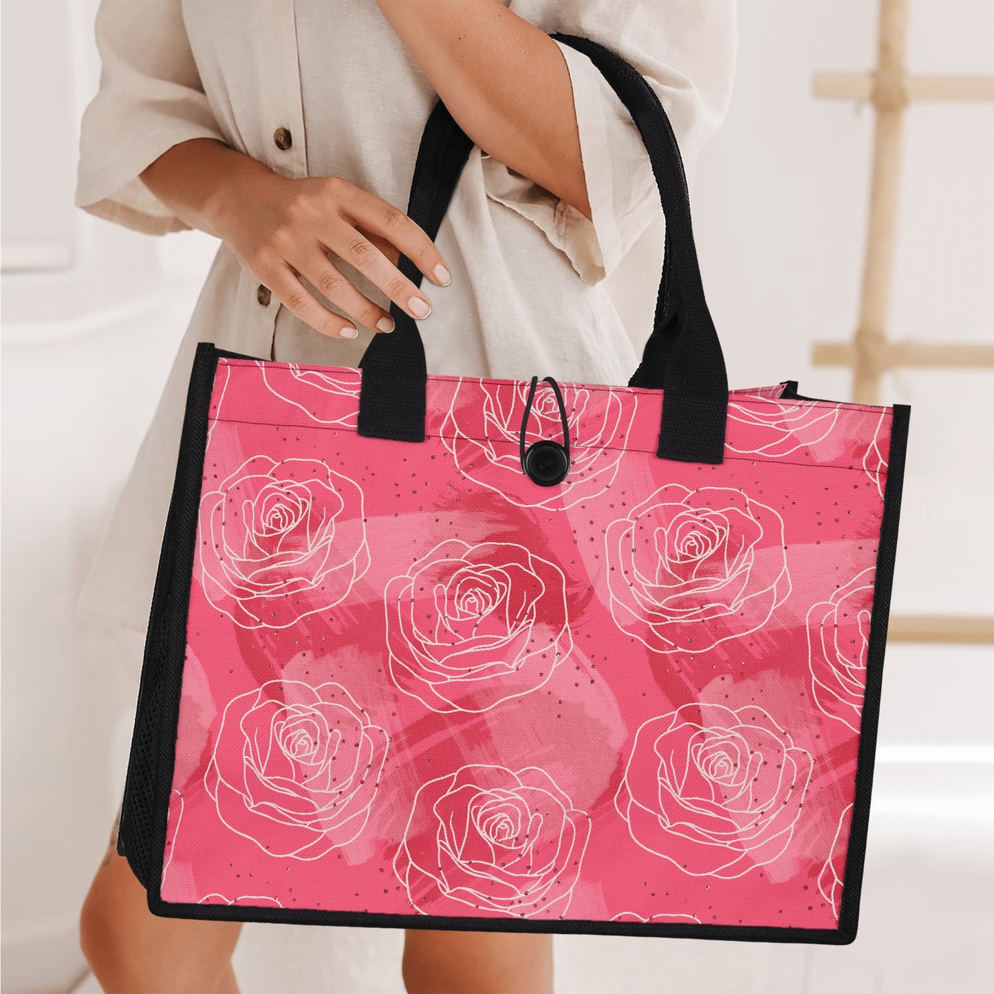 Premium Canvas Shopper Tasche mit Rosenmuster Tragetasche JLR Design