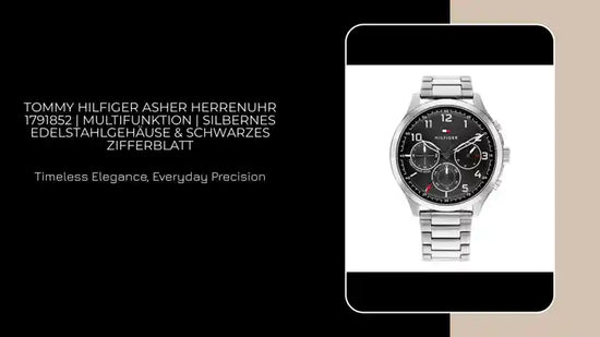 Tommy Hilfiger Asher Herrenuhr 1791852 | Multifunktion | Silbernes Edelstahlgeh&auml;use &amp; Schwarzes Zifferblatt by@Outfy
