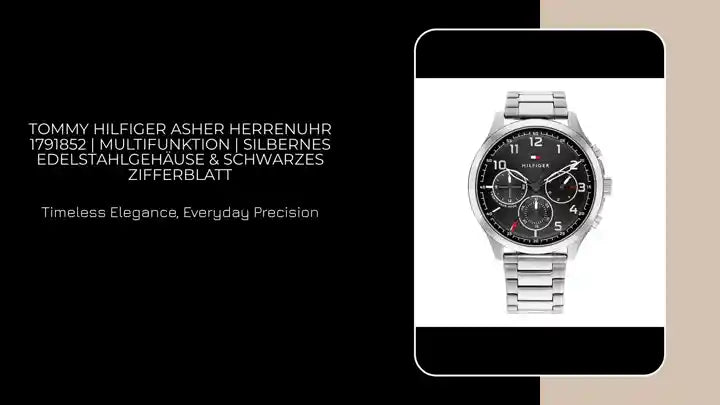 Tommy Hilfiger Asher Herrenuhr 1791852 | Multifunktion | Silbernes Edelstahlgeh&auml;use &amp; Schwarzes Zifferblatt by@Outfy