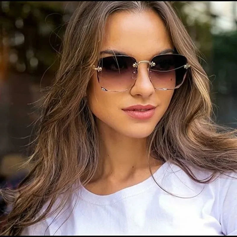 Rahmenlose Sonnenbrille Damen | Trendig | Gradient | Spiegelglas | Leicht Brille JLR Design