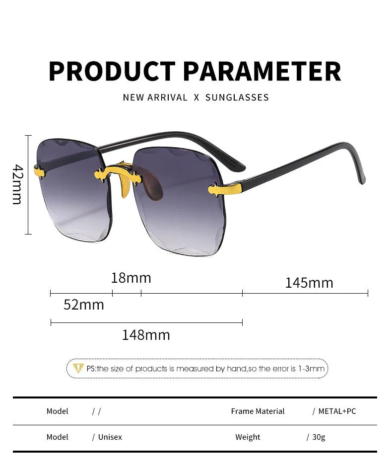 Rahmenlose Sonnenbrille Damen | Trendig | Gradient | Spiegelglas | Leicht Brille JLR Design