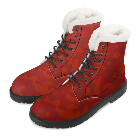 Red Camouflage Faux Fur Stiefel für Damen -- Red Camouflage Faux Fur Stiefel für Damen - undefined Lederstiefel | JLR Design