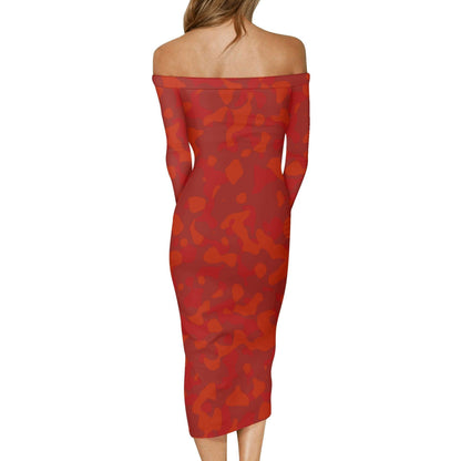 Red Camouflage Long Sleeve Off-Shoulder-Kleid -- Red Camouflage Long Sleeve Off-Shoulder-Kleid - undefined Off-Shoulder-Kleid | JLR Design