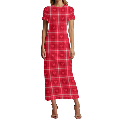 red-flanell-heart-short-sleeve-long-dress-long-dress-jlr-design-97264 - JLR Design
