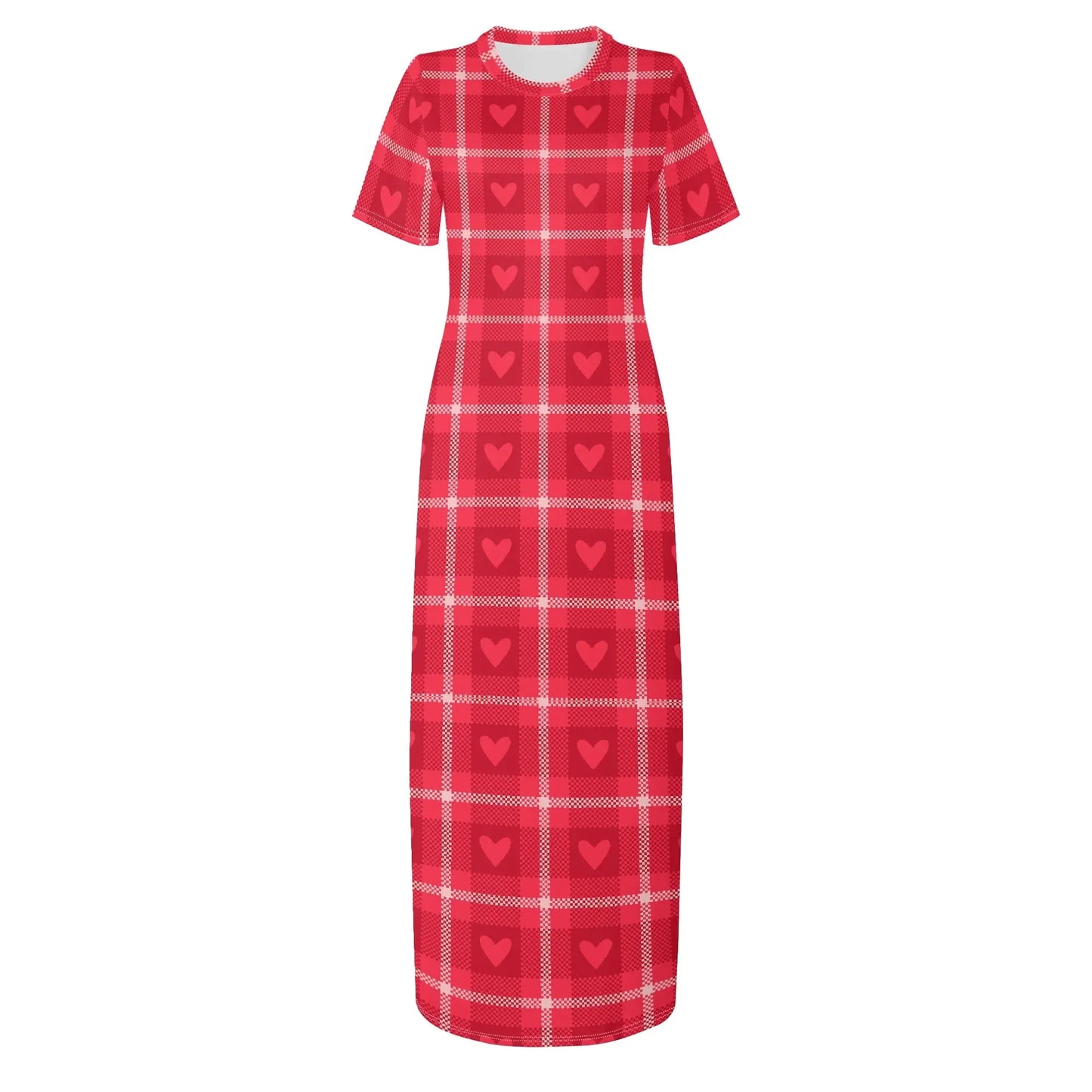 red-flanell-heart-short-sleeve-long-dress-long-dress-jlr-design-38999 - JLR Design