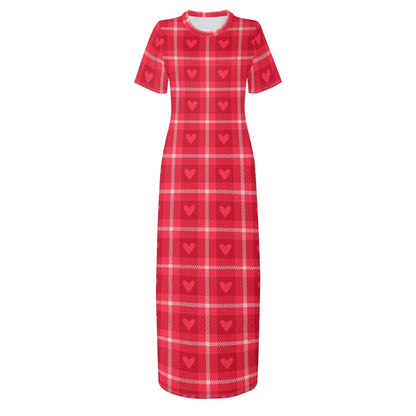 red-flanell-heart-short-sleeve-long-dress-long-dress-jlr-design-38999 - JLR Design