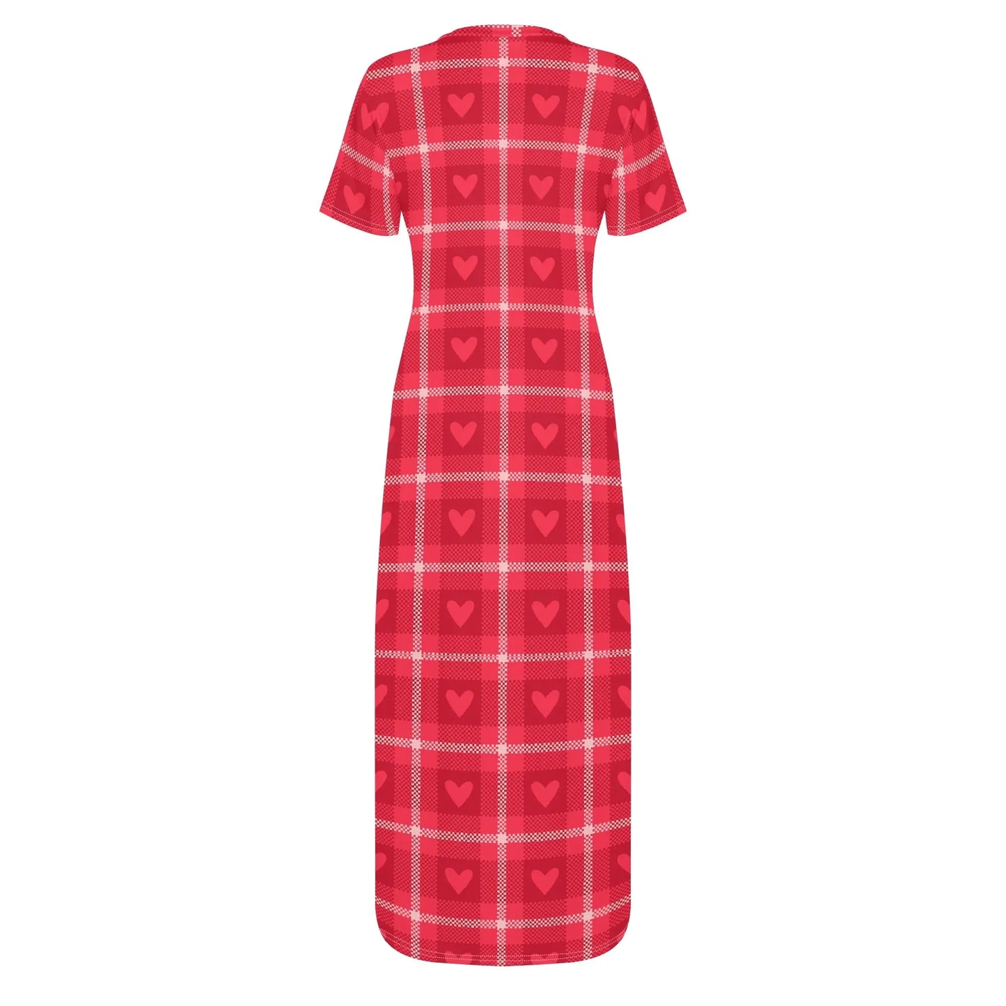 red-flanell-heart-short-sleeve-long-dress-long-dress-jlr-design-65400 - JLR Design