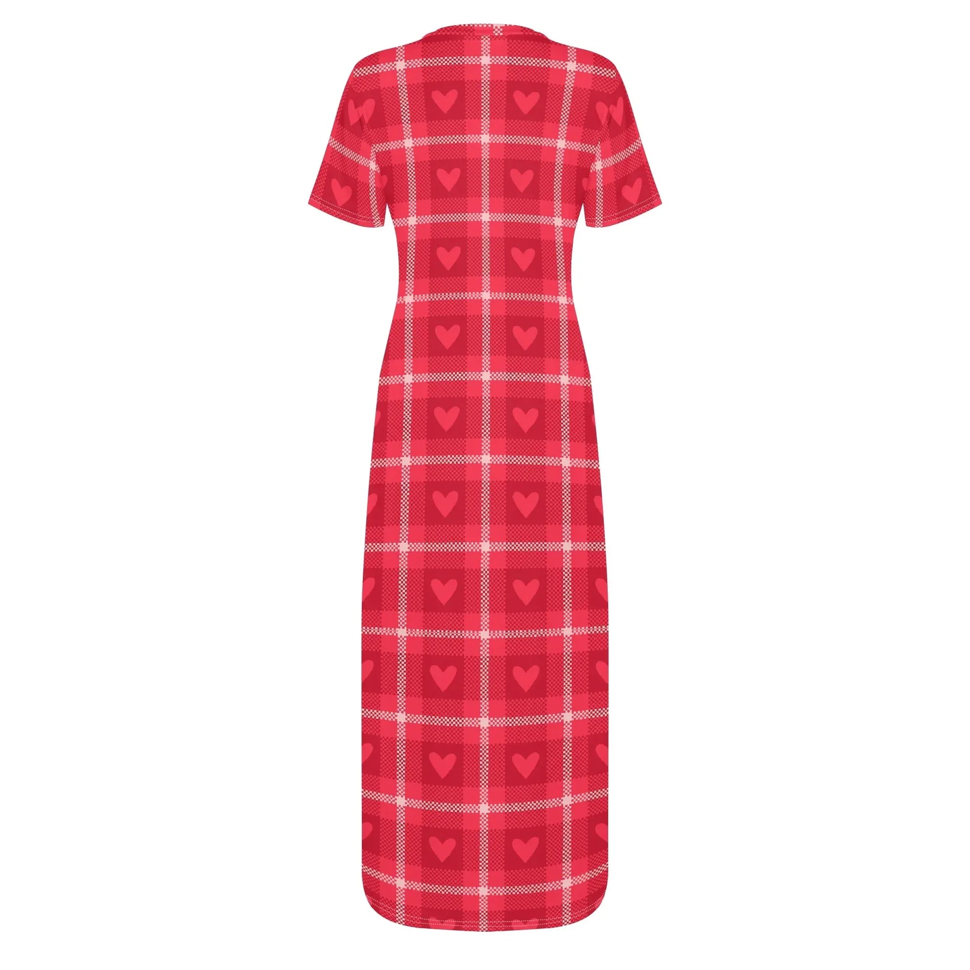red-flanell-heart-short-sleeve-long-dress-long-dress-jlr-design-65400 - JLR Design