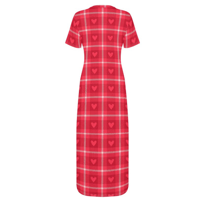 red-flanell-heart-short-sleeve-long-dress-long-dress-jlr-design-65400 - JLR Design