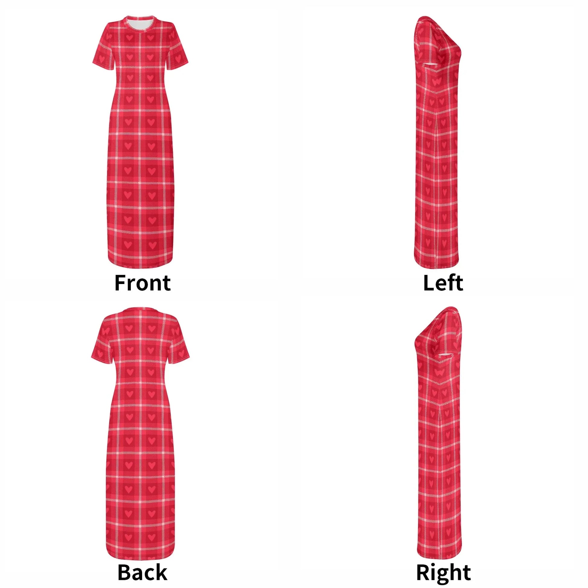 red-flanell-heart-short-sleeve-long-dress-long-dress-jlr-design-64989 - JLR Design